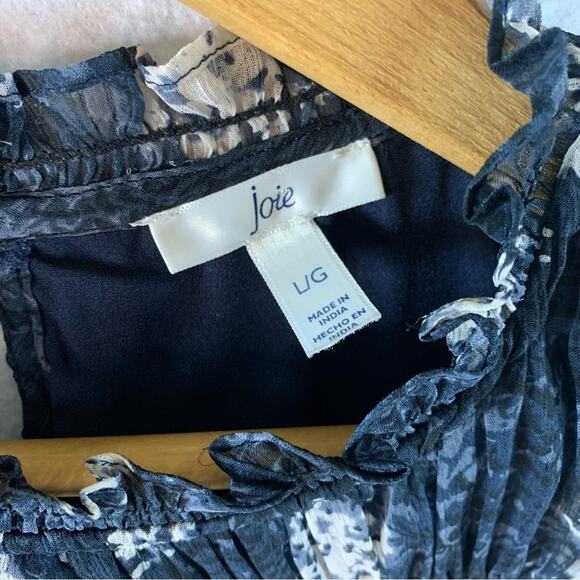 Joie Floral Midi Shift Dress Sz L Navy Dark Cottage Romantic Flowy Chiffon - Picture 8 of 11